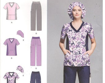 Simplicity 1020 Size 20w, 22w, 24w, 26w, 28w Nursing scrubs sewing pattern for women.  Shirt / tunic, pants, cap / hat, medical clothes