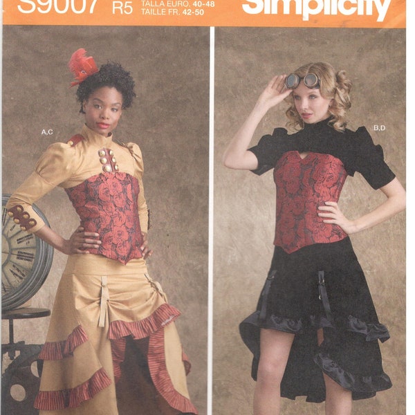 Simplicity 9007 Size 8 - 14 / 14 - 22 Women sewing pattern: steam punk, Saloon girl, raised front hem skirt, layered flounce, Cosplay