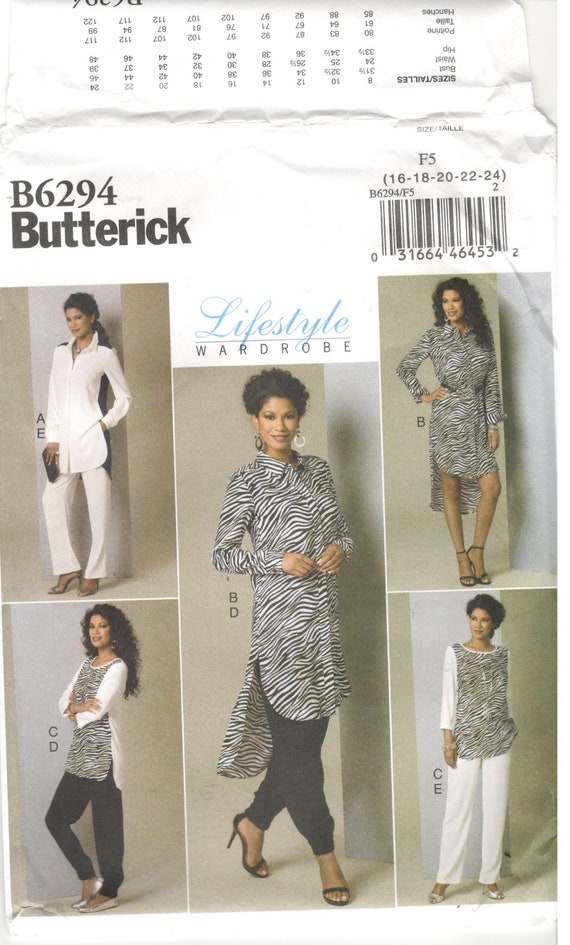 Butterick 6294 Size 16, 18, 20, 22, 24 Women's Plus Size Pattern