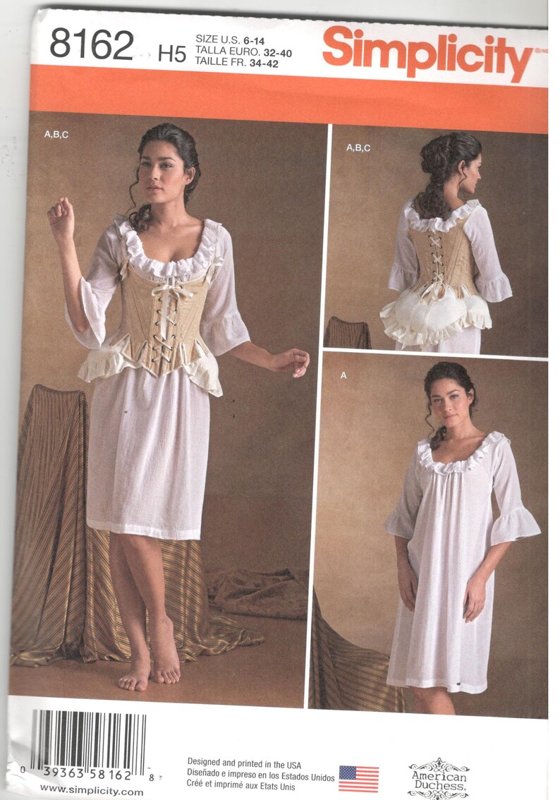 Simplicity 8162 Size 6-14 / 14, 16, 18, 20, 22 Women's pattern 18th century corset, shift, wide hip costume, American Duchess, undergarments image 1