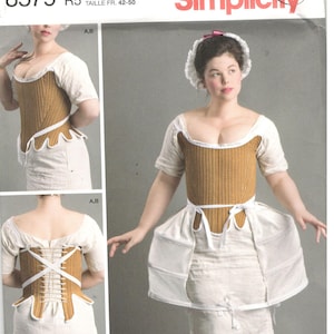 Simplicity 8579 Size 4-12 / 14, 16, 18, 20, 22 Women's pattern 18th century corset, shift and panniers, wide hip costume, American Duchess
