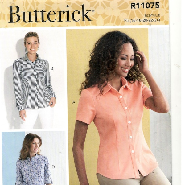 Butterick 6852 / 11075 Size 16, 18, 20, 22, 24 Sewing pattern. Short or Long sleeve blouse, Button down, collar, chest pocket, shirt, tunic