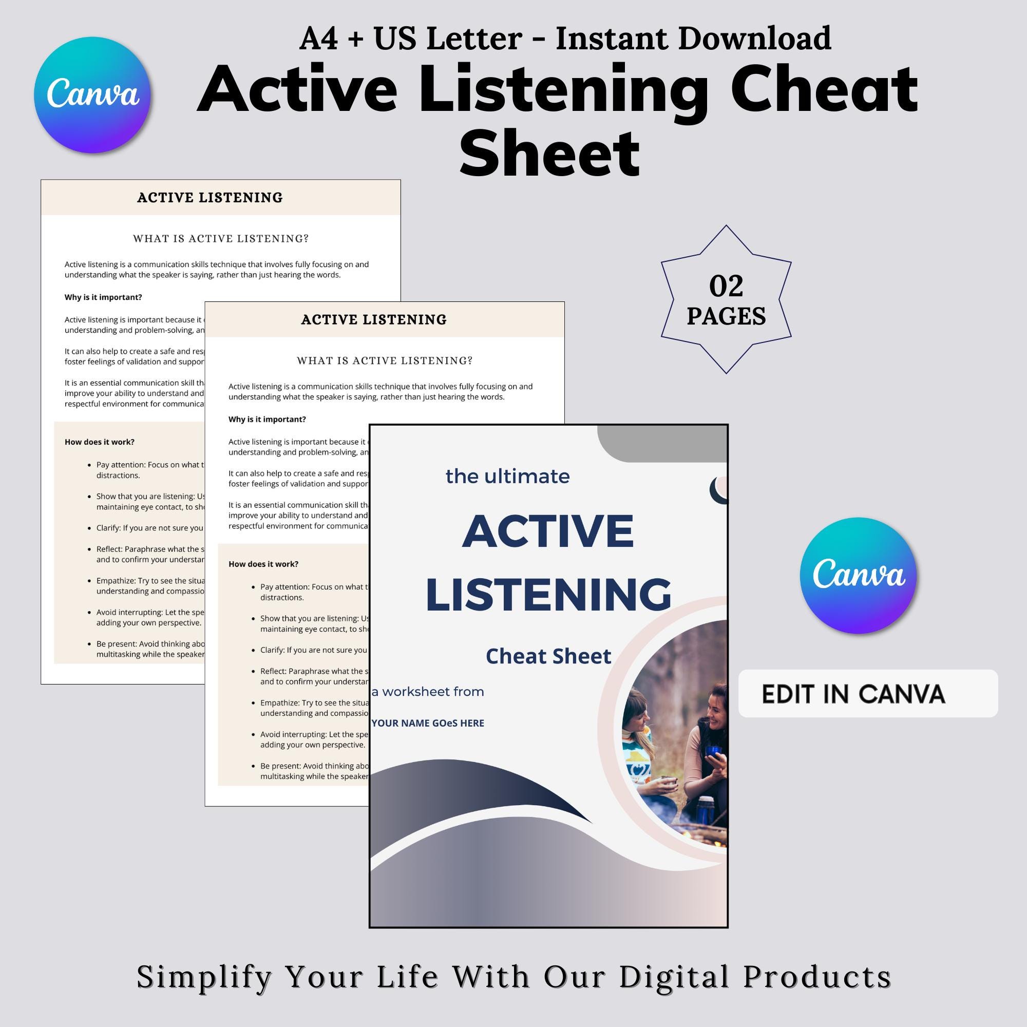 Active Listening Workbook Template, Communication Skills Printable ...