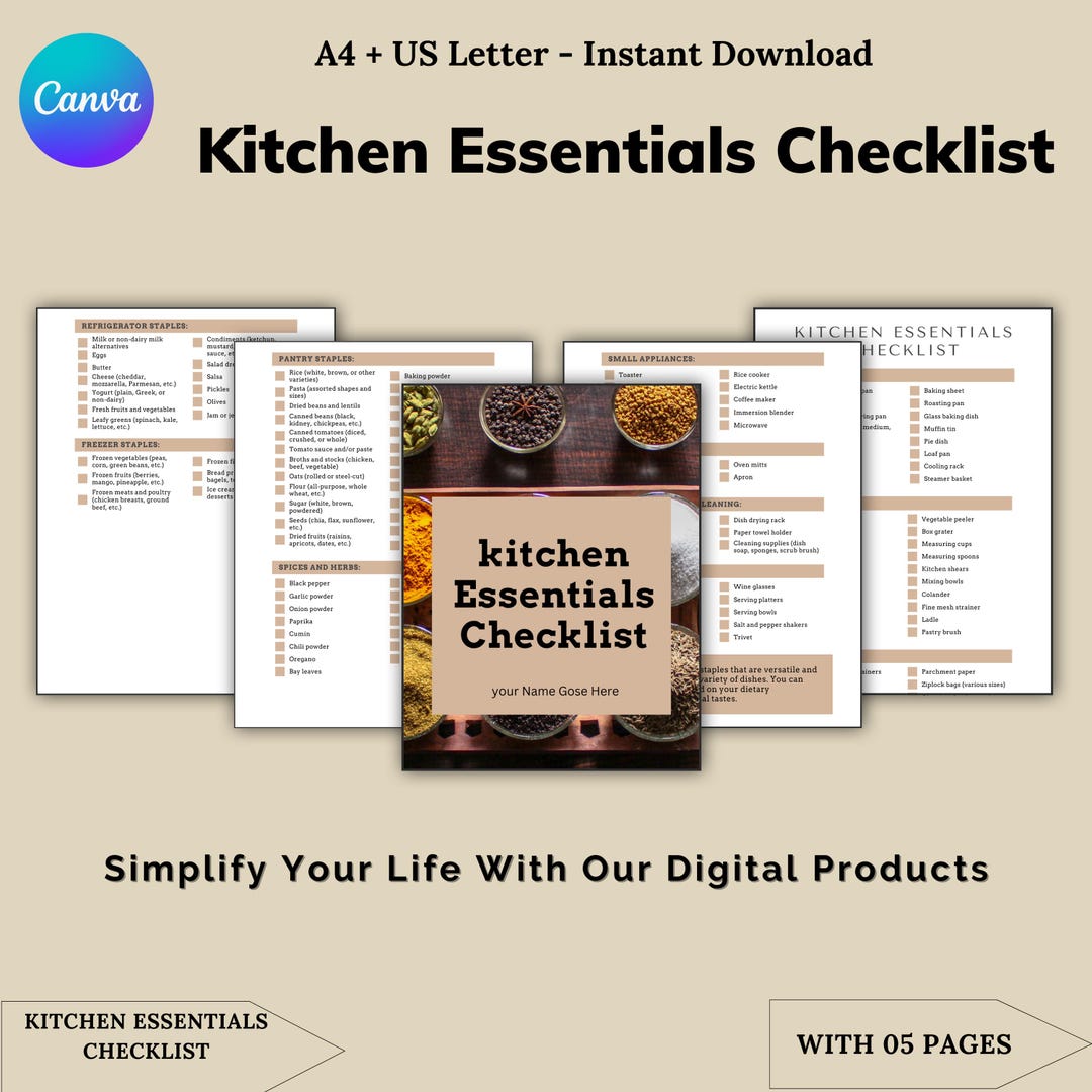 Kitchen Essentials Checklist, Kitchen Accessories Printable Checklist ...