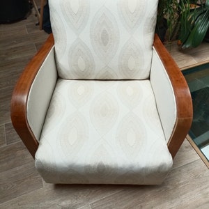 Fauteuil art déco années 30 crème et motifs image 1