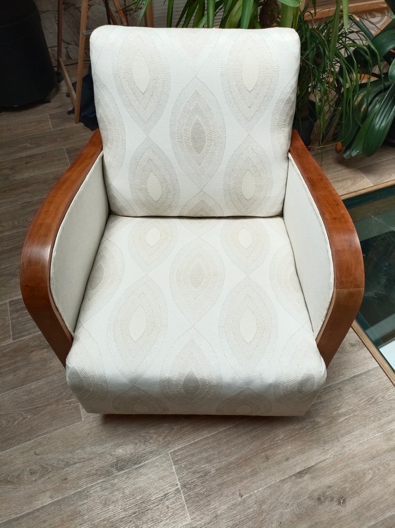 Fauteuil art déco années 30 crème et motifs image 1