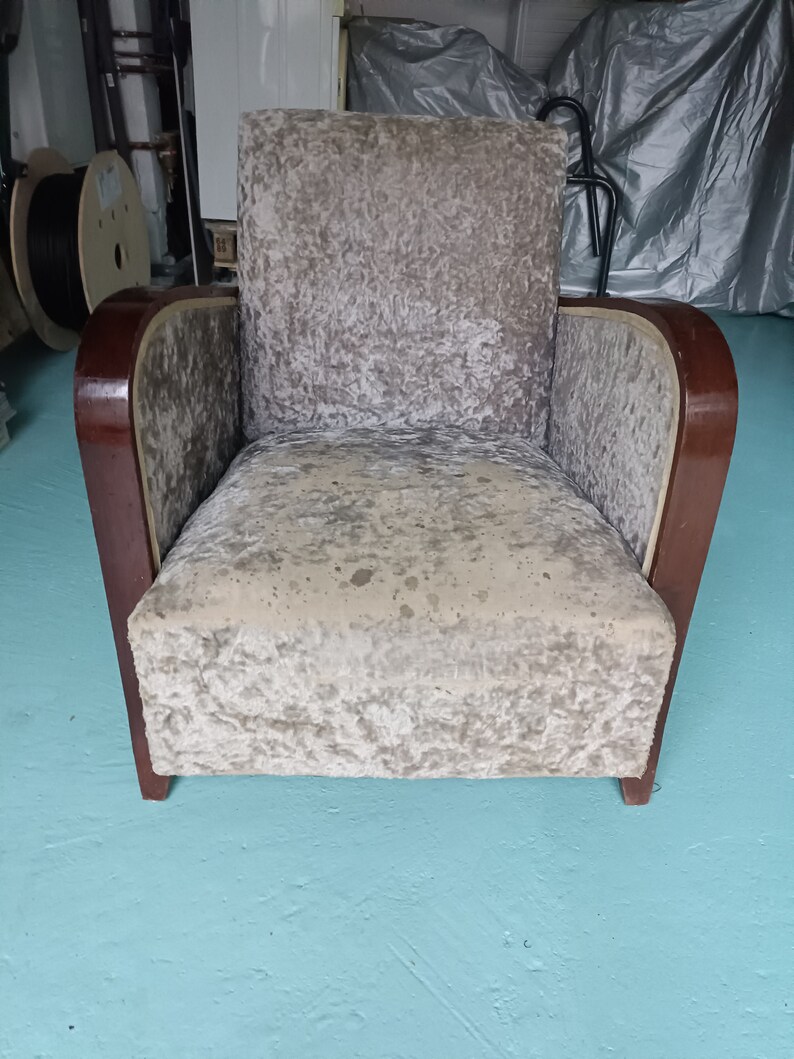 Fauteuil art déco années 30 crème et motifs image 9