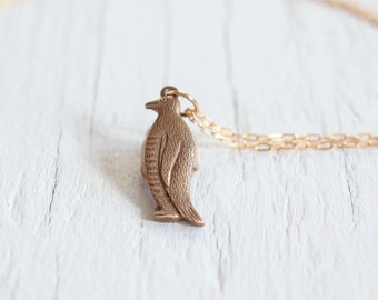 Gold Penguin Necklace for Mom | Penguin Gift For Kids | Dainty Penguin Necklace