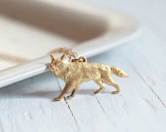 Gold Wolf Necklace | Fox Necklace | Wolf Figurine | Winter is Coming | Game of Thrones Jewelry