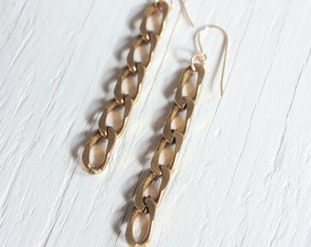 Gold Chain Link Earrings - Work From Home - Chunky Chain - Cuban Curb - Miami Chain - Flat Curb Chain