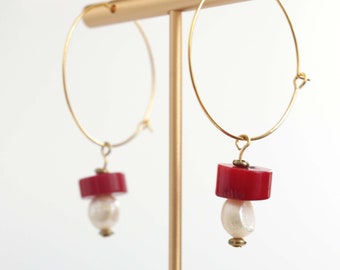 Agaric Mushroom Pearl Hoop Earrings | 90s Nostalgia Jewelry | Mari Mushroom | Cottagecore | Indie Aesthetic | Fairy Grunge | For Teenager