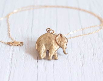 Gold Elephant Necklace | Elephant Charm Necklace | Tiny Elephant Necklace | Brass Elephant Necklace