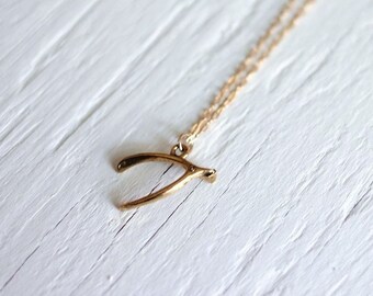 Wishbone Pendant Necklace | Gold Wishbone Necklace | Lucky Charm Necklace | Tarnish Resistant