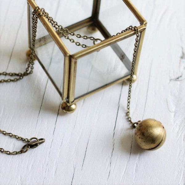 Globe Locket Necklace | Long Y Necklace | Photo Locket Necklace | Ball Locket Necklace | Brass Ball Locket