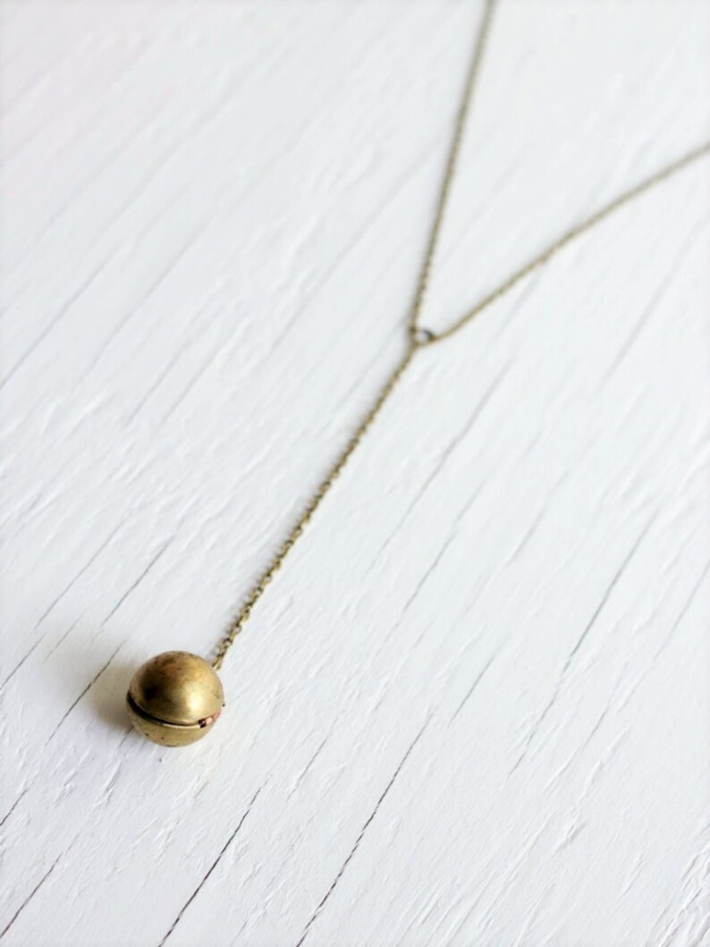 Globe Locket Necklace Long Y Necklace Photo Locket Necklace Ball Locket Necklace Brass Ball Locket image 2