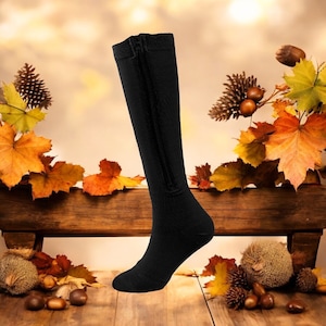 Personalized Closed Toe Black Light Compression Stockings with Zipper