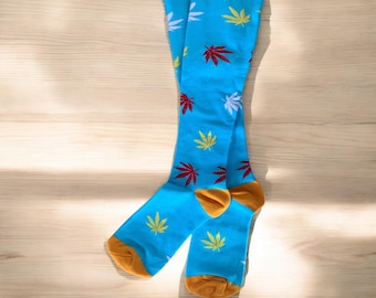 Personalized  Light Compression Stockings Palm Trees on Blue  15-20 mmHg, Medias de Compresión para Enfermera, Travel Socks, medias, L/XL