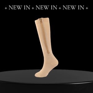 Personalized Closed Toe Beige Light Compression Stockings with Zipper