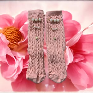 Trendy  Charm Tube Slouch Socks Pearl Reusable Broches Pink Junk Socks Bling Socks for Girls Handmade Unique Stylish Trending Fashion