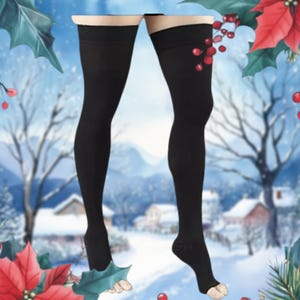 Personalized Thigh High Open Toe Light Compression Stockings Nurse Socks Travel Socks, 15-20 mmHg, Includes Handmade Foot/Bath Salts