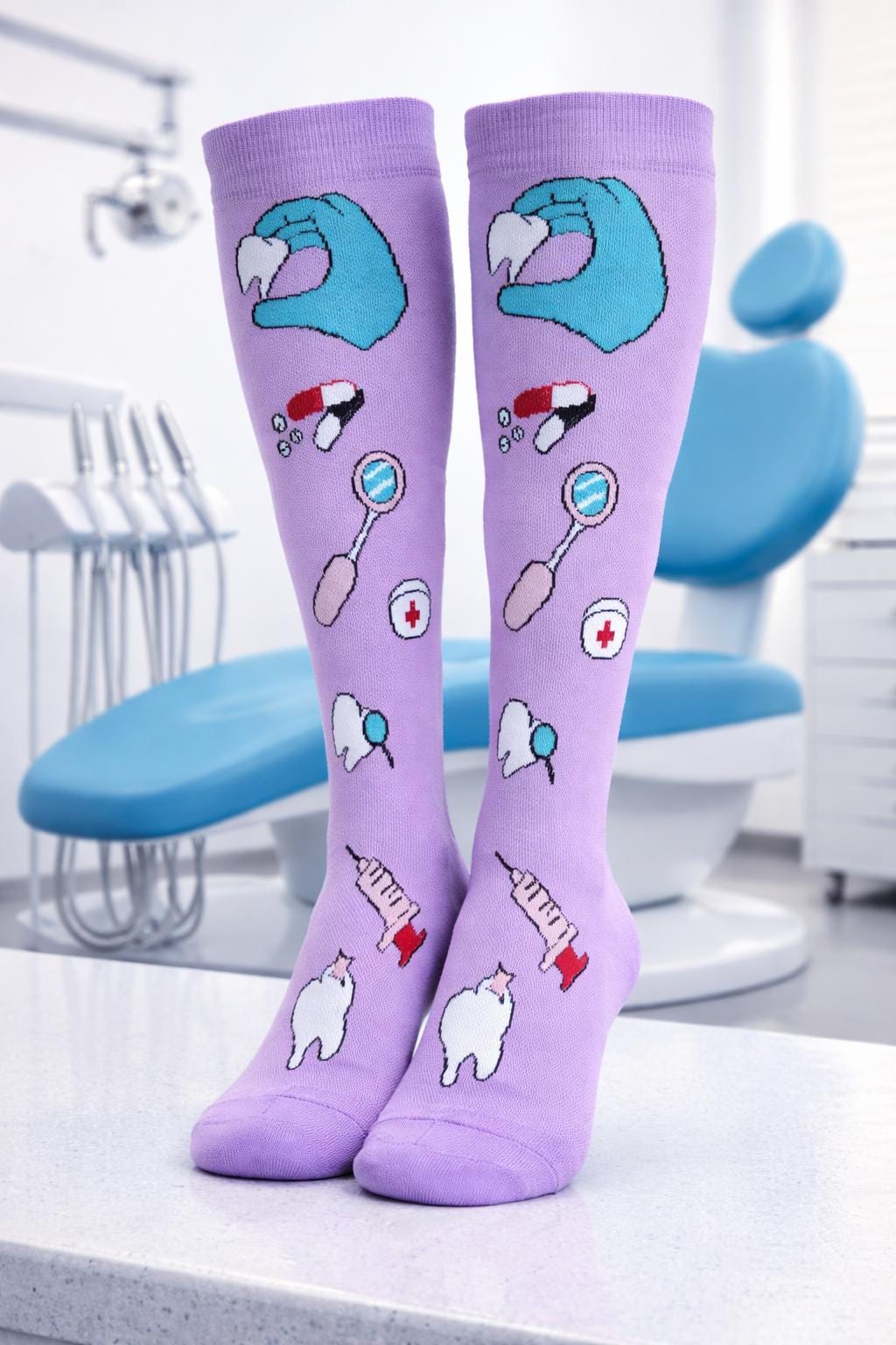 Personalized Light Compression Stockings Dentist Teeth on Light ...