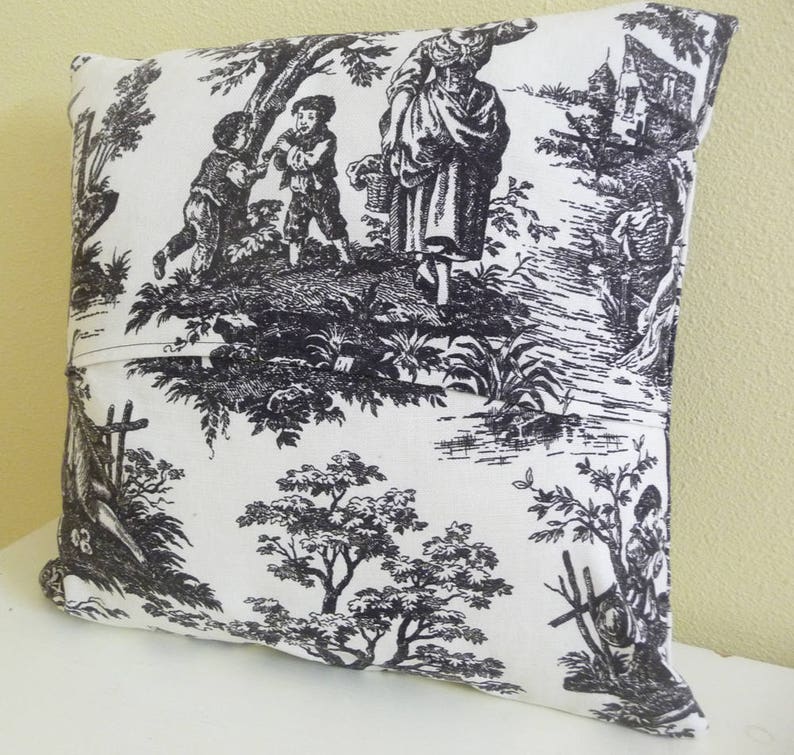 Classic Toile Pillow Cover, Cushion Cover 16 inch square, black and cream, single cover image 3
