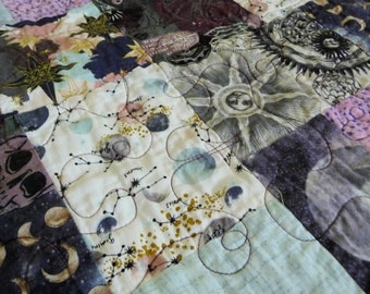 Magical Witchy Quilt with Spooky Elements 51 by 56 inches flannel backed