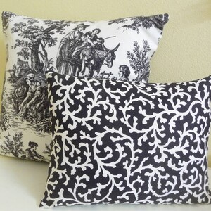 Classic Toile Pillow Cover, Cushion Cover 16 inch square, black and cream, single cover image 4