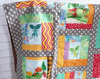 Patchwork Toddler Blanket Dragons and Knights