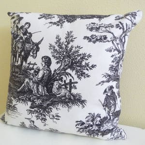 Classic Toile Pillow Cover, Cushion Cover 16 inch square, black and cream, single cover image 1