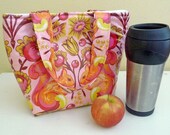 Pink and Orange Squirrel Print Laminated Lunch Tote Bag, Insulated
