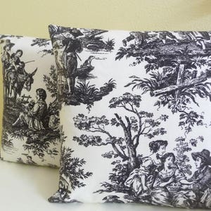 Classic Toile Pillow Cover, Cushion Cover 16 inch square, black and cream, single cover image 2