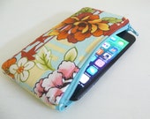 Modern Asian Floral Print Cotton Pouch fits iPod Touch padded with zipper