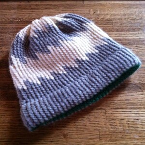 Warm Winter Zigzag Beanie Hat Gray and Ivory FREE SHIPPING image 2