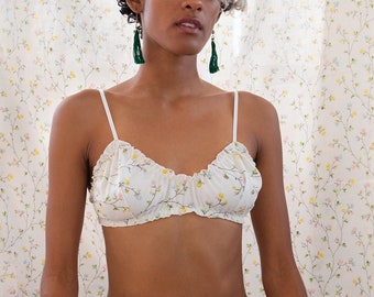 Oleander Bralette in Upcycled Vintage White Floral Cotton | valentines day, sustainable lingerie, vintage fabric, ethical, cottage core
