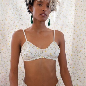 Oleander Bralette in Upcycled Vintage White Floral Cotton | valentines day, sustainable lingerie, vintage fabric, ethical, cottage core