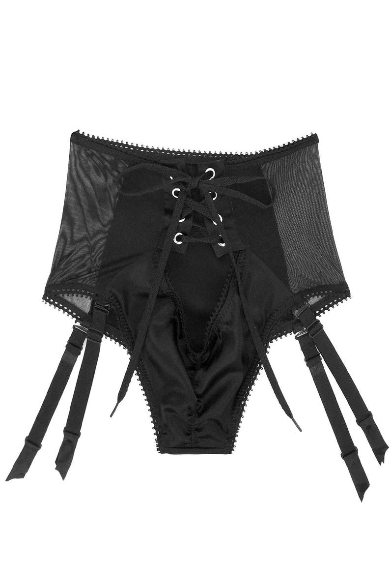 Cardamine Lace Up Garter Short in Black Silk Charmeuse image 6