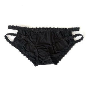 Adorella Lace Strappy Panty in Black Modal Jersey | soft underwear, basic intimates, low rise, handmade in the USA, custom sized lingerie