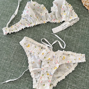 Oleander Bralette in Upcycled Vintage White Floral Cotton Valentines Day, Sustainable Lingerie ...