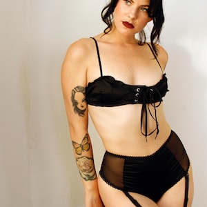 Cardamine Lace Up Garter Short in Black Silk Charmeuse image 3