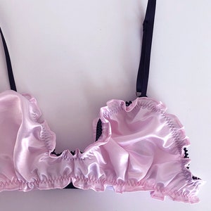 Florid Satin Bralette in Vintage Pink Satin valentines day, sustainable lingerie, ruffle bralette, handmade in the USA, custom sized image 4