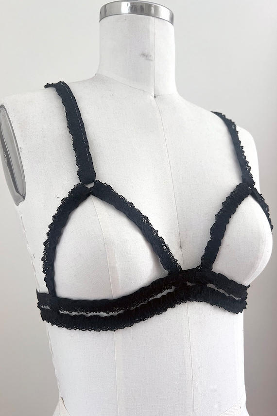 Adorella Strappy Cage Bra in Black Lace Valentines Day Sustainable Lingerie Bondage Style Custom Sized Lingerie Cage Bralette Etsy UK