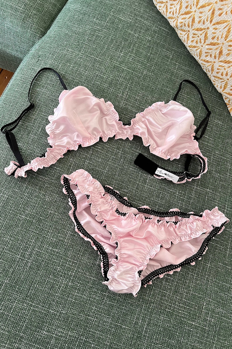 Florid Satin Bralette in Vintage Pink Satin valentines day, sustainable lingerie, ruffle bralette, handmade in the USA, custom sized image 9