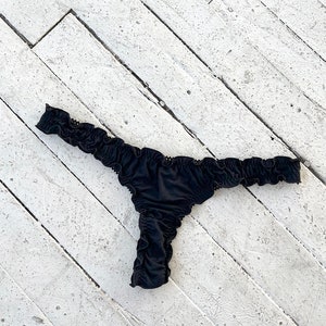 Oleander Thong in Black Modal Jersey | valentines day, sustainable lingerie, basic thong, handmade in the USA, custom sized, underwear