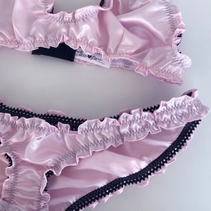 Florid Satin Bralette in Vintage Pink Satin valentines day, sustainable lingerie, ruffle bralette, handmade in the USA, custom sized image 8