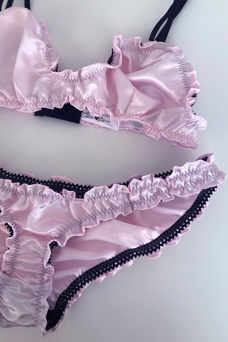 Florid Satin Bralette in Vintage Pink Satin valentines day, sustainable lingerie, ruffle bralette, handmade in the USA, custom sized image 8