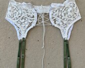 Anaphora Garter Belt in Upcycled Vintage Crochet Lace | sustainable lingerie, white lace, ethical lingerie, lace up, repurposed, suspender