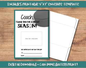 Printable Hockey Coach thank you card gift card holder, printable thank you card, Hockey coach, amazon gift card