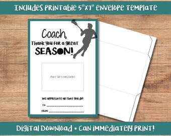 Afdrukbare Lacrosse Coach bedankkaart cadeaukaarthouder, afdrukbare bedankkaart, Lacrosse coach, Amazon cadeaubon