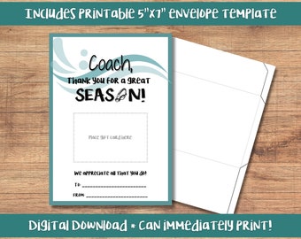 Natation imprimable, porte-carte de remerciement pour entraîneur d'équipe de natation, carte de remerciement imprimable, entraîneur de natation, carte-cadeau amazon, équipe de natation